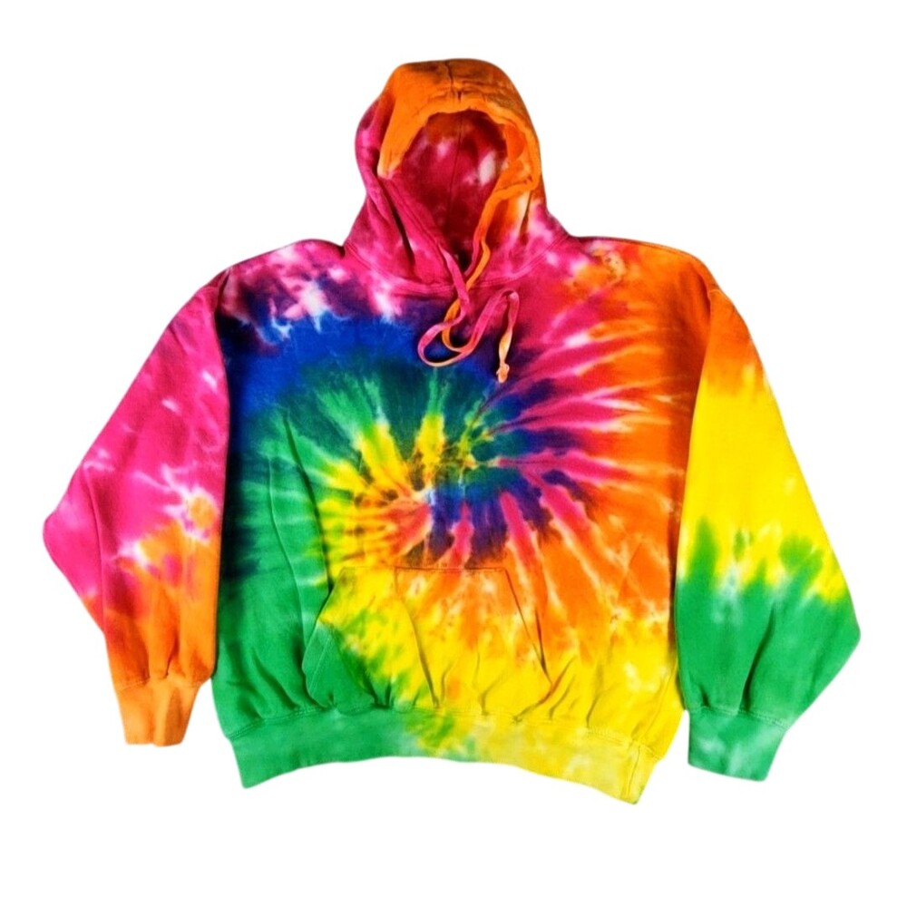 Fay Hoodie Sweatshirt Mens XL Multicolor Tie Dye Fleece Pullover Hippie Spiral